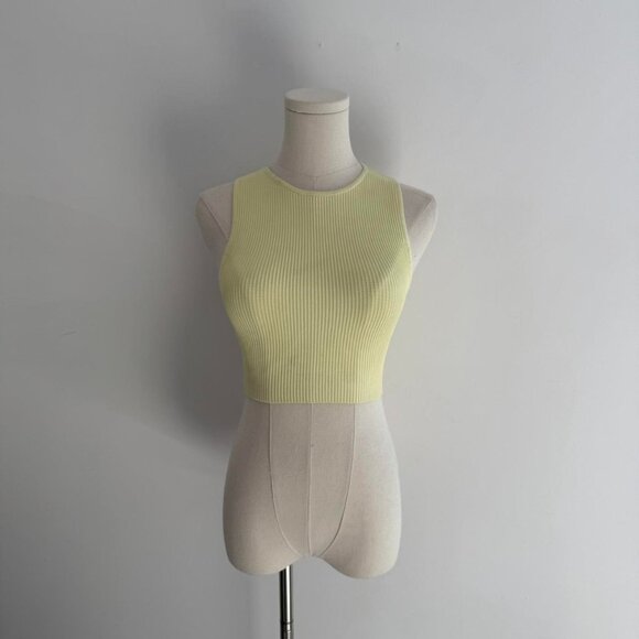 Babaton Sculpt Knit Racer Cropped Tank | Pale Yellow | Women’s Size Small - Picture 1 of 4